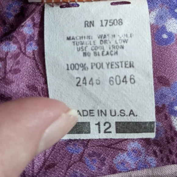 Vintage 70's Purple Flowy Floral Bib Cottage Core Midi Amy-Deb Dress Made in USA - Picture 9 of 16